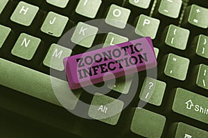 Text caption presenting Zoonotic Infection. Business approach Zoonotic Infection Entering New Programming Codes, Typing