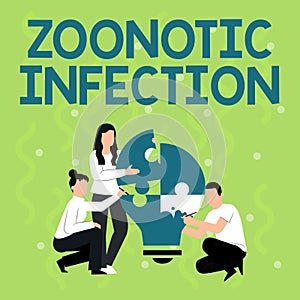 Text caption presenting Zoonotic Infection. Business overview Zoonotic Infection Employee Drawing Helping Each Other