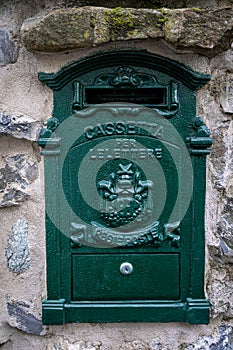 Text CASSETTA PER LE LETTERE letter on green box in a small village in Marina Di Andora photo