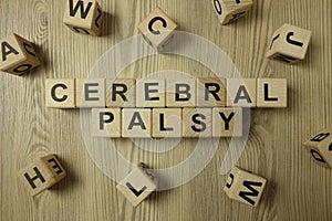 Text cerebral palsy from wooden blocks photo