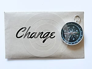 Text change written on brown envelope