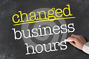 Text CHANGED BUSINESS HOURS written on chalkboard