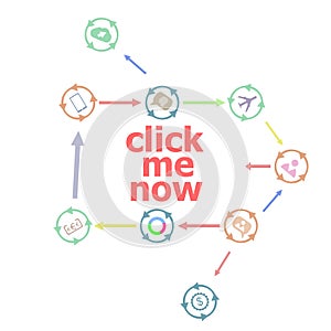 Text click me now. Web design concept . Linear Flat Business buttons. Marketing promotion concept. Win, achieve, promote