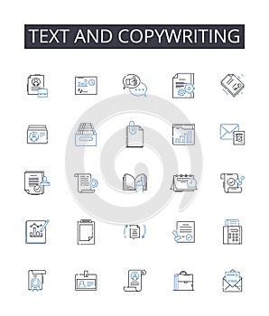 Text and copywriting line icons collection. Wordsmithing, Writing, Scripting, Authoring, Composing, Penning, Drafting