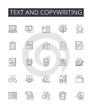 Text and copywriting line icons collection. Wordsmithing, Writing, Scripting, Authoring, Composing, Penning, Drafting