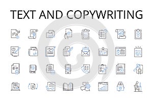 Text and copywriting line icons collection. Wordsmithing, Writing, Scripting, Authoring, Composing, Penning, Drafting