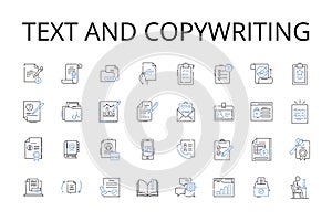 Text and copywriting line icons collection. Wordsmithing, Writing, Scripting, Authoring, Composing, Penning, Drafting photo