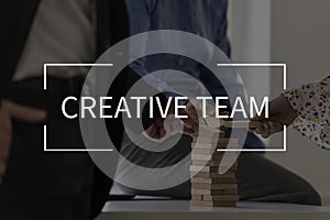 Text Creative team over conceptual business scene