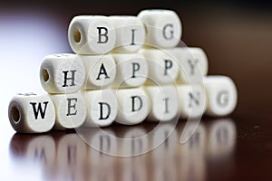 Text cube happy wedding