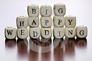 Text cube happy wedding