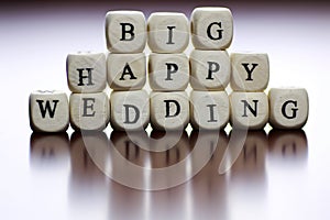 Text cube happy wedding