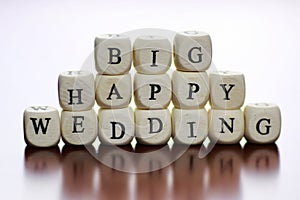 Text cube happy wedding