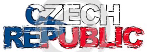 Text CZECH REPUBLIC with national flag under it, distressed grunge look