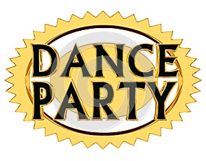 Text dance party on a golden circle on a white background