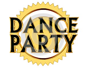 Text dance party on a golden circle on a white background