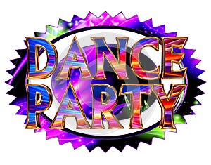 Text dance party on neon circle on white background