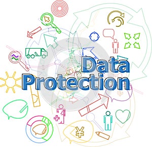 Text Data Protection. Security concept . Simple infographics thin line icons set