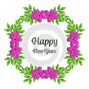 Text design of happy new year, with cute purple flower frame. Vector