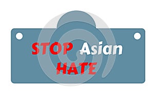 Text design Stop asian hate on blue background.