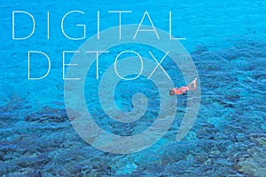 Text digital detox in a sea landscape