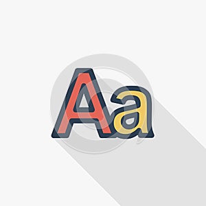 Text edit, language, size thin line flat color icon. Linear vector symbol. Colorful long shadow design.