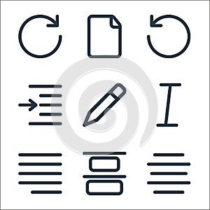 text editor line icons. linear set. quality vector line set such as center alignment, top alignment, right justification, italic,