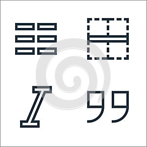 Text editor line icons. linear set. quality vector line set such as quote, italics, border
