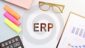 Text ERP enterprise resource planning written on a colorful background. business concept image