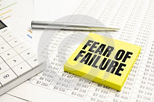 text fear of failure , isolated white background with printer and folders.business concept