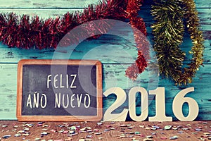 Text feliz ano nuevo 2016, happy new year 2016 in spanish