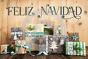 Text Feliz Navidad, Means Merry Christmas, Rustic, Eco Christmas Background