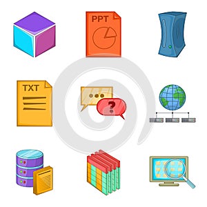 Text file icons set, cartoon style