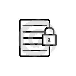 The text file with lock icon. Simple thin line, outline vector of Web icons for UI and UX, website or mobile application