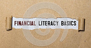 text Financial Literacy Basics on torn paper