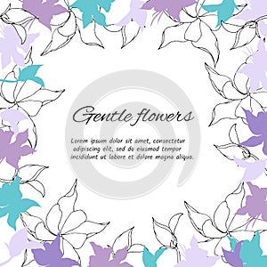 Text frame of gentle purple and white flowers. Spring set of floral patterns, for decorating cards