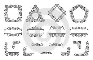 Text frame monogram devider corner set, fancy elegant wedding decor floral ornament flower element