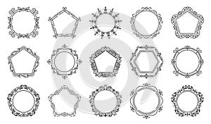 Text frame monogram hexagon circle art vector set