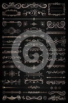 Text Frame thin line icons set. Outline sign border ornament kit. Linear collection of vintage design monogram template