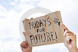Text fridays for future in a brown signboard photo