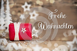 Text Frohe Weihnachten, Means Merry Christmas, With Christmas Gift, Winter Decor