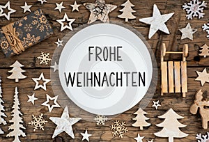 Text Frohe Weihnachten, Means Merry Christmas, Natural Christmas Decoration
