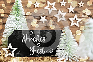 Text Frohes Fest, Means Happy Holidays, Rustic Christmas Tree Decor