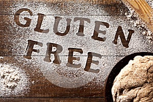 Text gluten free written with a gluten free flour
