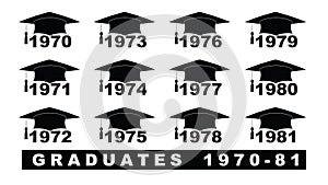 Text with graduation hat 1970-1981 set