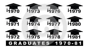 Text with graduation hat 1970-1981 set photo