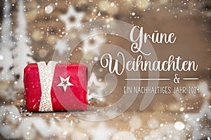 Text Gruene Weihnachten, Means Green Christmas, With Christmas Gift, Winter Deco