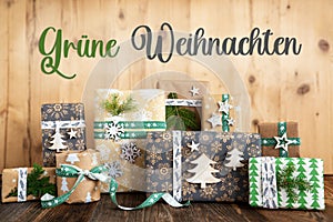 Text Gruene Weihnachten, Means Green Christmas, Rustic, Eco Christmas Background