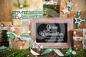 Text Gruene Weihnachten, Means Green Christmas, Sustainable Christmas Decoration