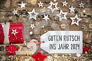 Text Guten Rutsch 2024, Means Happy 2024, Label With Sled, Christmas
