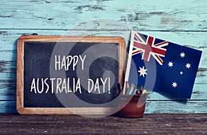 Text happy Australia Day in a chalkboard